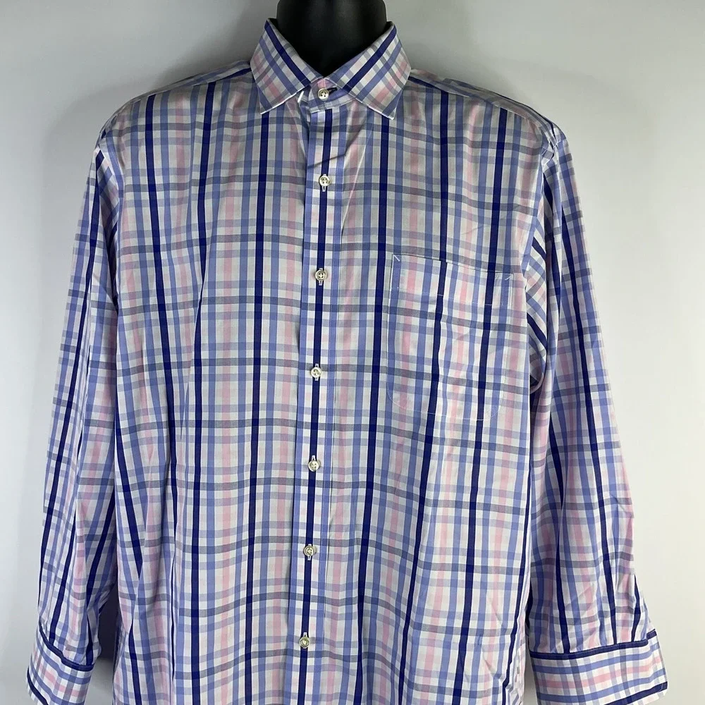 Tommy‎ Hilfiger Men's Dress Shirt Blue Plaid Sz 16 32/33 Regular Fit Long Sleeve